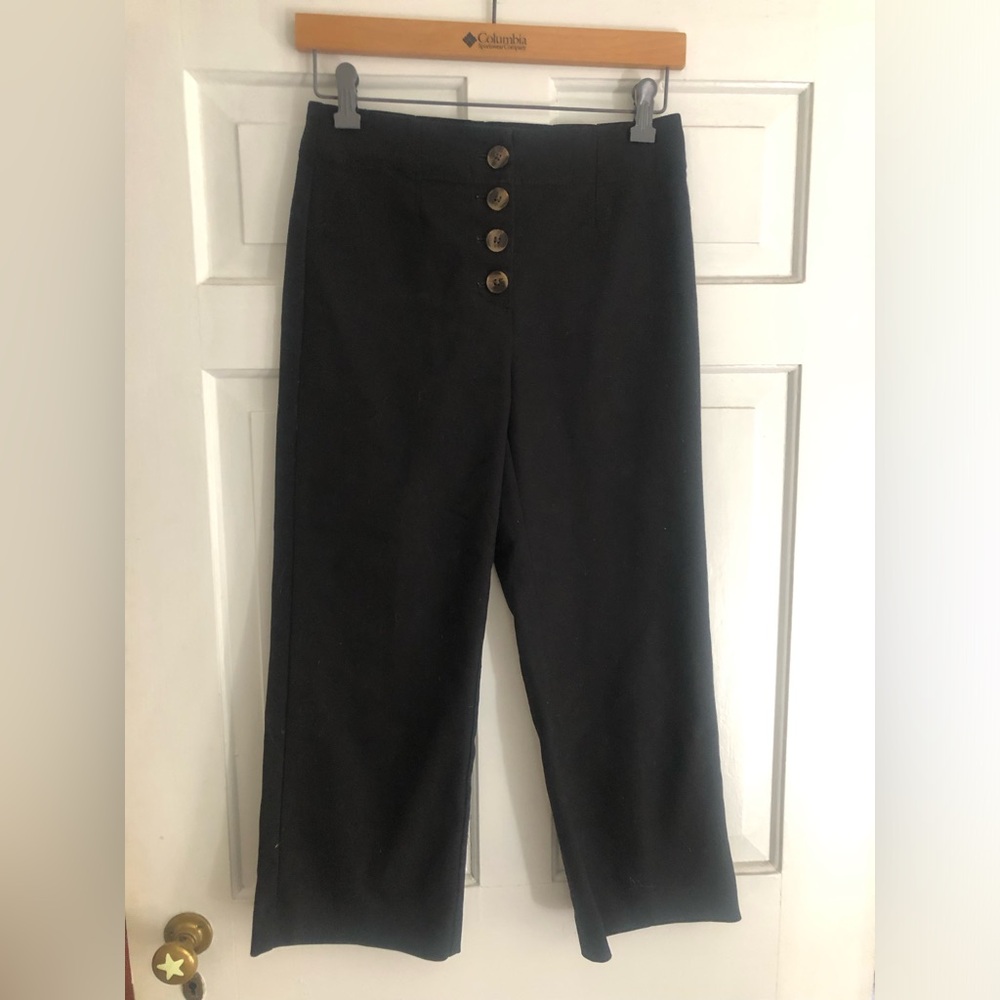 LOFT Black Button-Front High-Rise Casual Pants